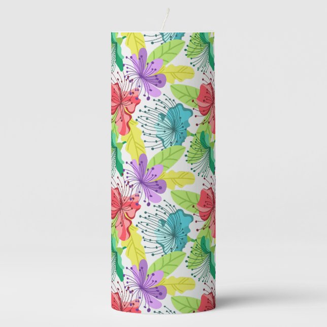 Tropical flowers seamless pattern pillar candle (Front)