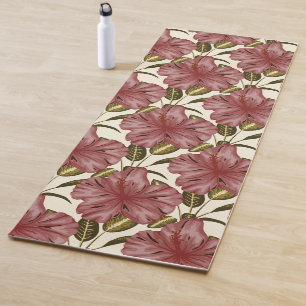Tropical flowers seamless pattern   red flowers yoga mat