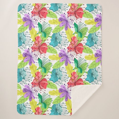 Tropical flowers seamless pattern sherpa blanket