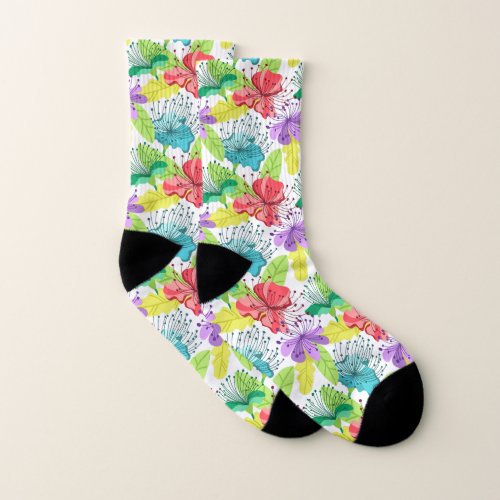 Tropical flowers seamless pattern socks