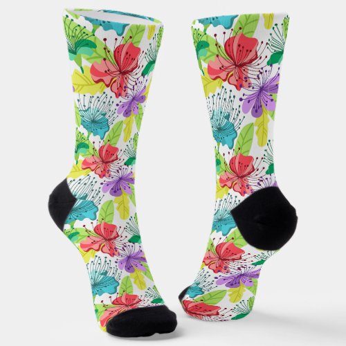 Tropical flowers seamless pattern socks