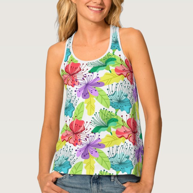 Tropical flowers seamless pattern tank top (Front)