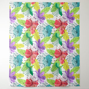 Tropical flowers seamless pattern tapestry