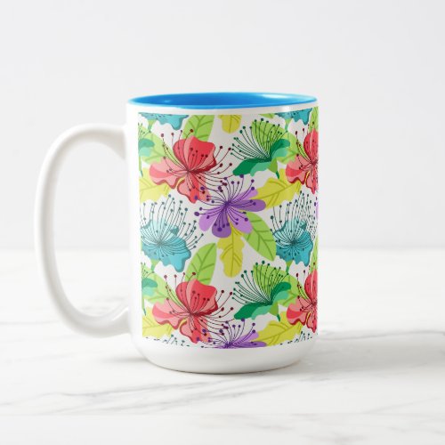 Tropical flowers seamless pattern Two_Tone coffee mug