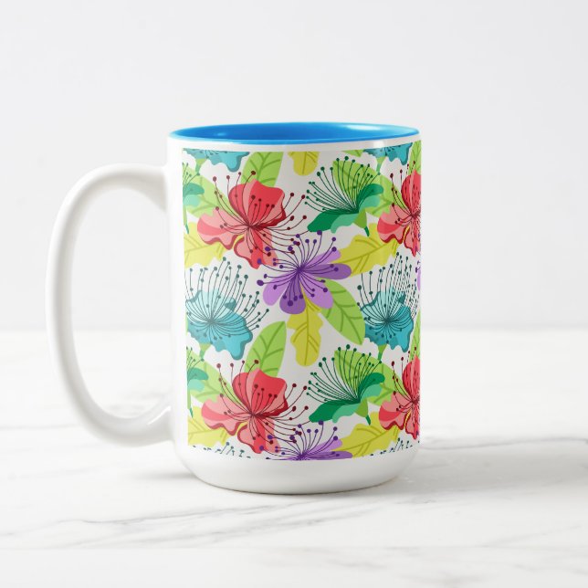 Tropical flowers seamless pattern Two-Tone coffee mug (Left)