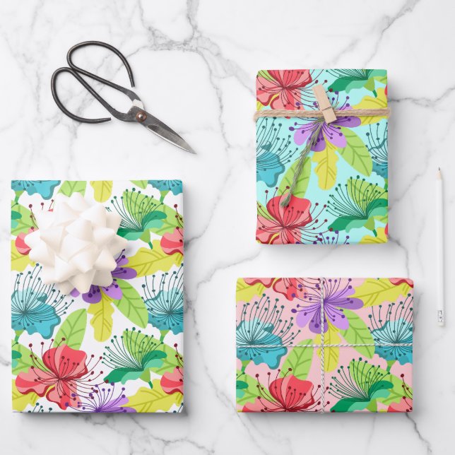 Tropical flowers seamless pattern wrapping paper sheets (Front)