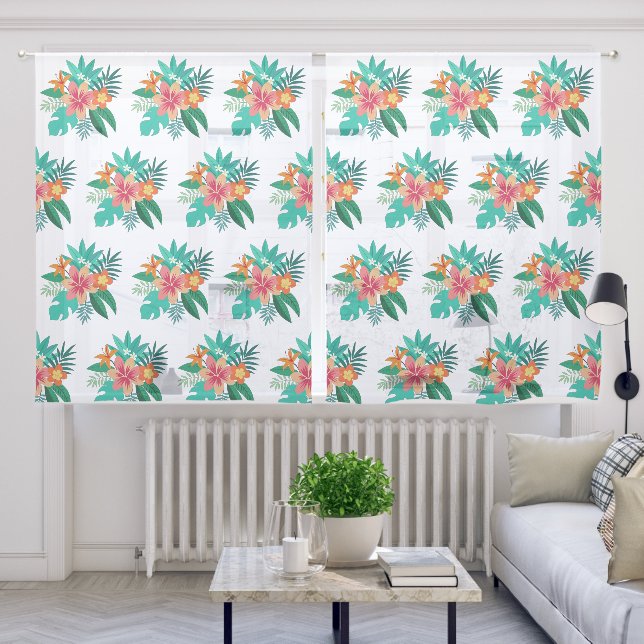 Tropical flowers sheer curtains (Living Room)