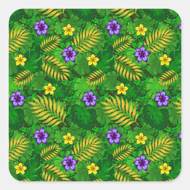 tropical flowers square sticker (Front)