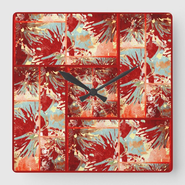Tropical Flowers Square Wall Clock (Front)
