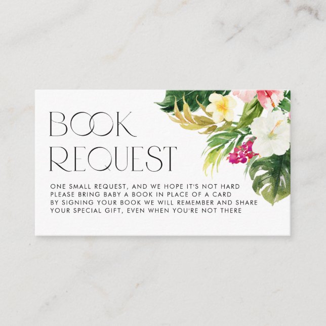 Tropical Flowers Summer Baby Shower Book Request Enclosure Card (Front)