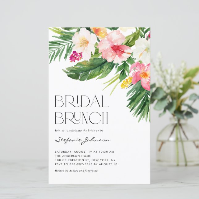 Tropical Flowers Summer Bridal Brunch Invitation (Standing Front)