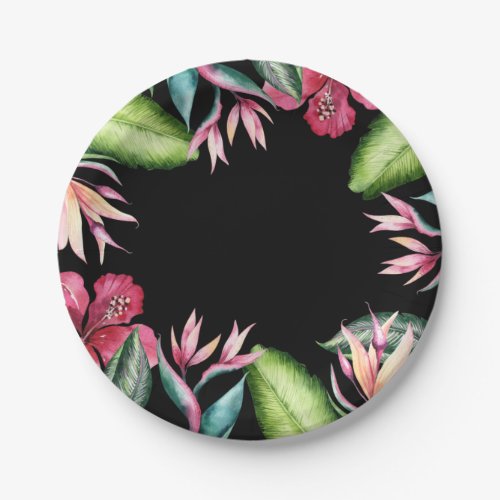 Tropical Flowers Summer Island Floral Leaves Paper Plates