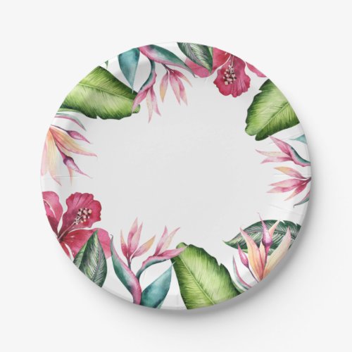 Tropical Flowers Summer Island Floral Leaves Paper Plates
