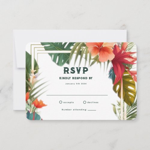 Tropical Flowers Summer Location Wedding RSVP Card