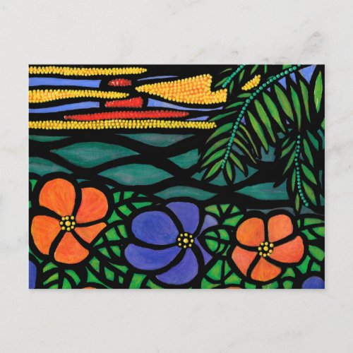 Tropical Flowers Sunset Postcard