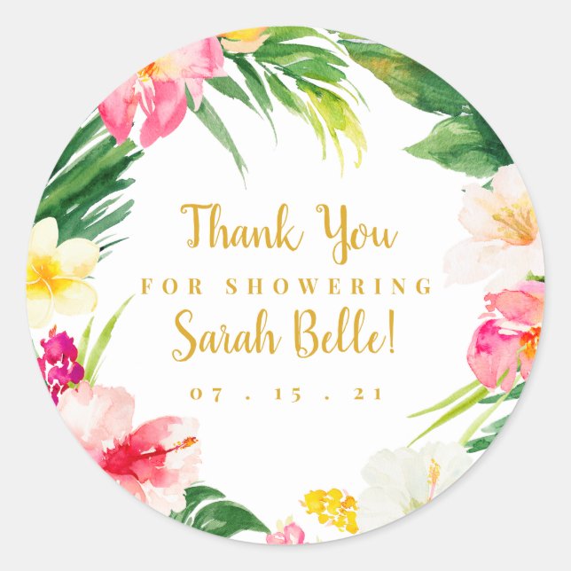 Tropical Flowers Thank You Favor Classic Round Sticker (Front)
