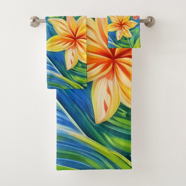 Tropical Flowers Three Bath Towel Set (Insitu)