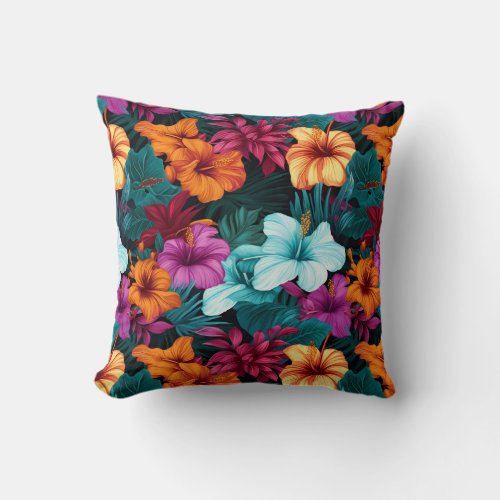 Tropical Flowers Throw Pillow