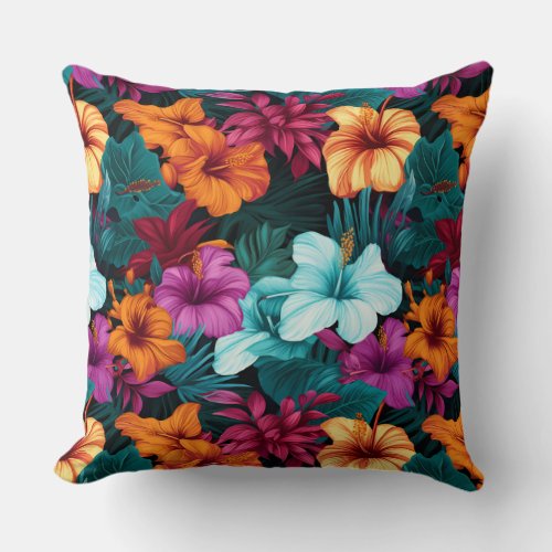 Tropical Flowers Throw Pillow
