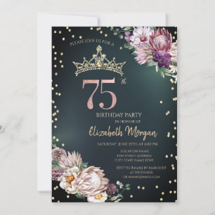 Tropical Flowers Tiara Diamonds Green 75th Invitation