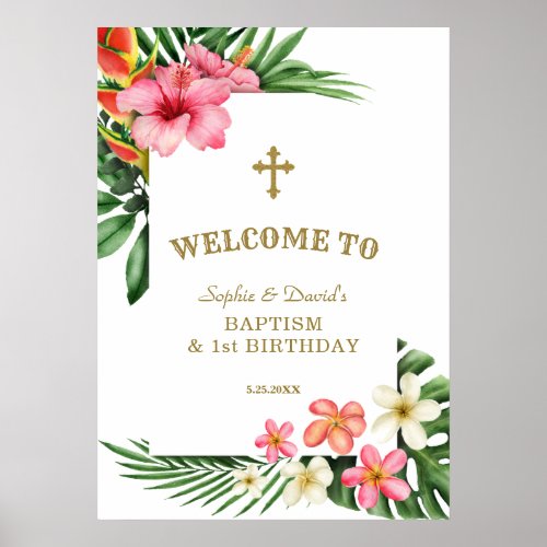 Tropical Flowers Twins 1st Birthday Welcome Sign