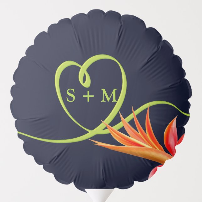 Tropical Flowers & Typographic Heart  Balloon (Back)
