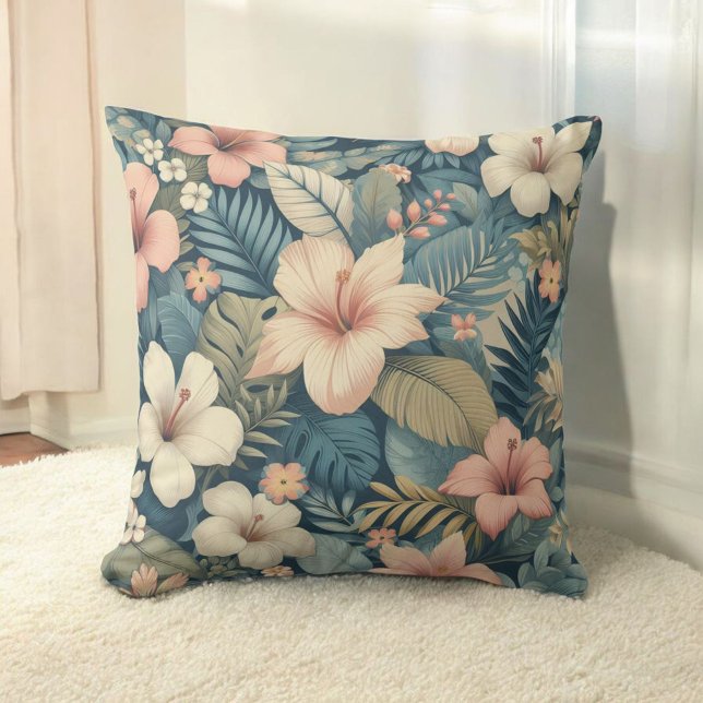 Tropical Flowers Vibrant Orchid & Botanical  Throw Pillow (Creator Uploaded)