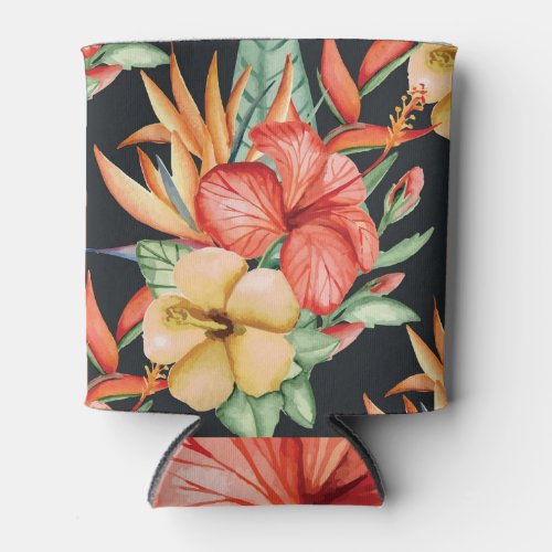 Tropical Flowers Vintage Watercolor Charm Can Cooler