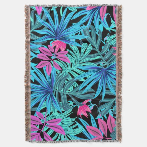 Tropical Flowers Vivid Colors Throw Blanket