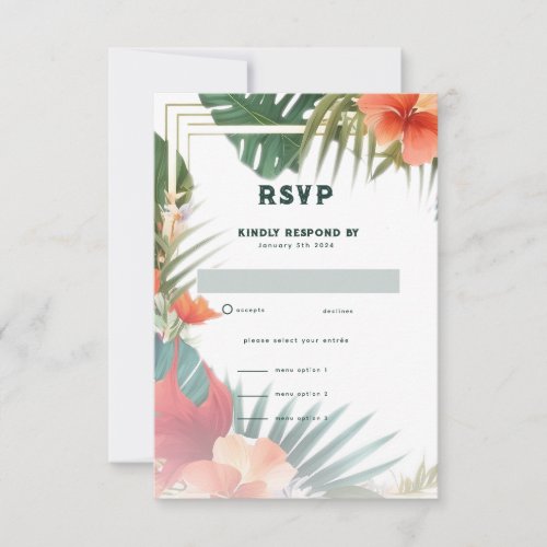 Tropical Flowers Watercolor Destinatiion Wedding  RSVP Card