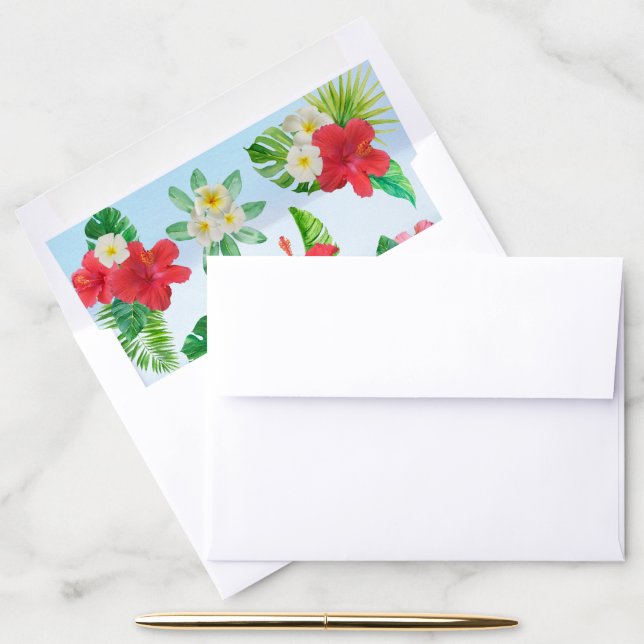 Tropical Flowers Watercolor Floral Wedding Envelope Liner (Desk)