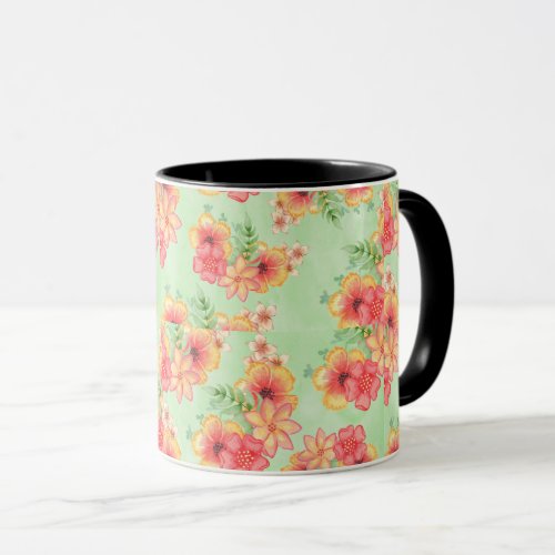 Tropical Flowers Watercolor Seamless  Mug