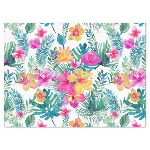 Tropical Flowers Watercolors Pattern Tissue Paper