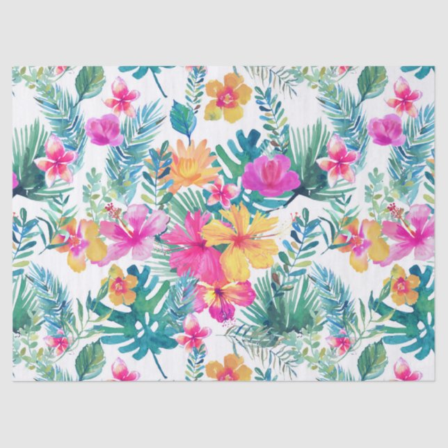 Tropical Flowers Watercolors Pattern Tissue Paper (Front)