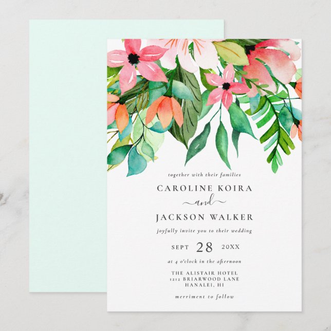 Tropical Flowers Wedding Invitation (Front/Back)
