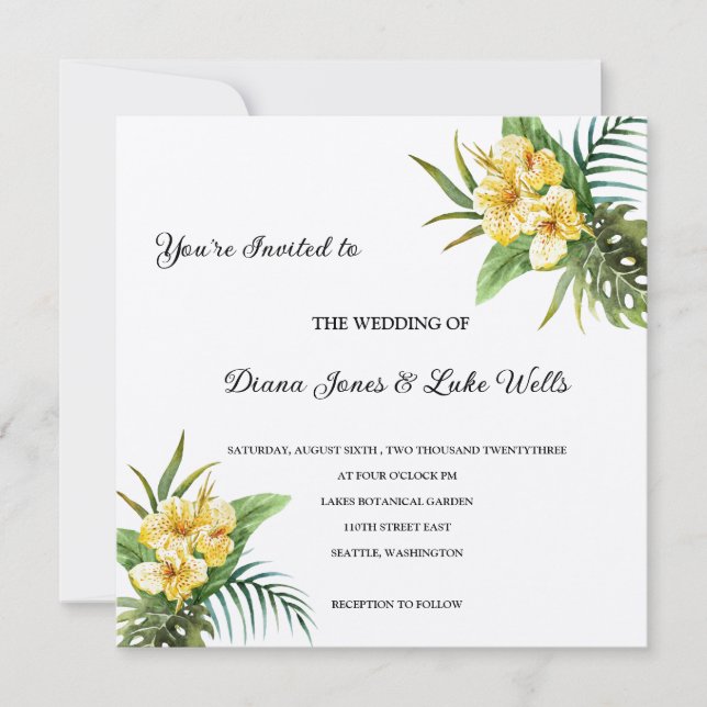 Tropical Flowers Wedding Invitation (Front)
