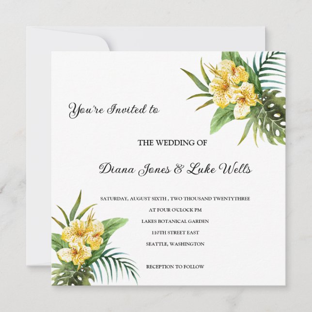 Tropical Flowers Wedding Invitation (Front)