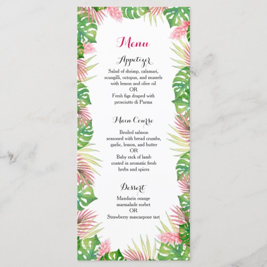 Tropical Flowers Wedding Reception Dinner Menu Zazzle Com