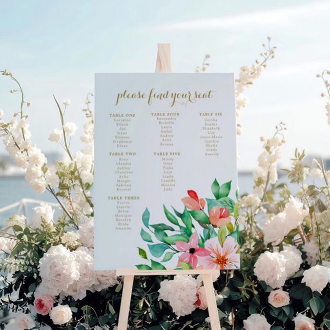 Tropical Flowers Wedding Seating Chart Foam Board (Creator Uploaded)