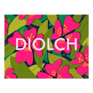 Tropical Flowers Welsh Thank You Poster