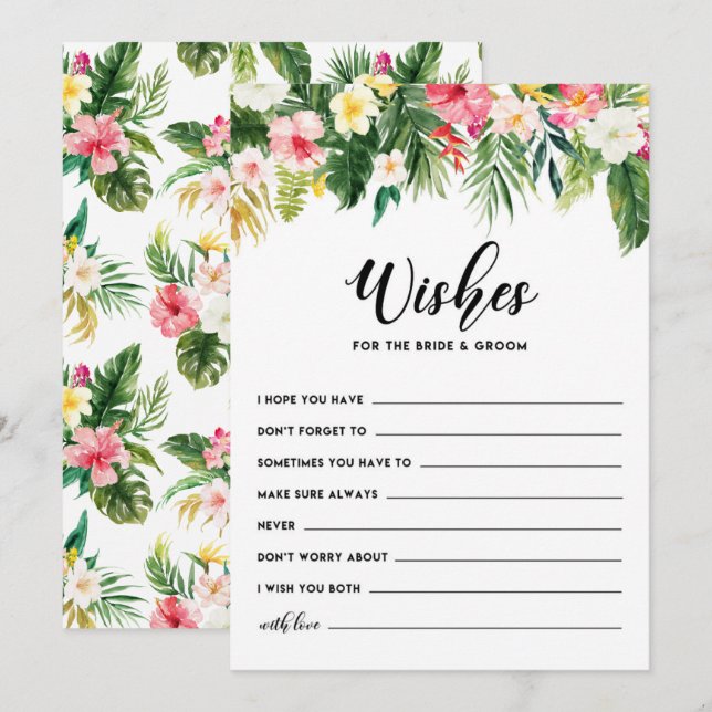 Tropical Flowers Wishes for the Bride and Groom Advice Card (Front/Back)