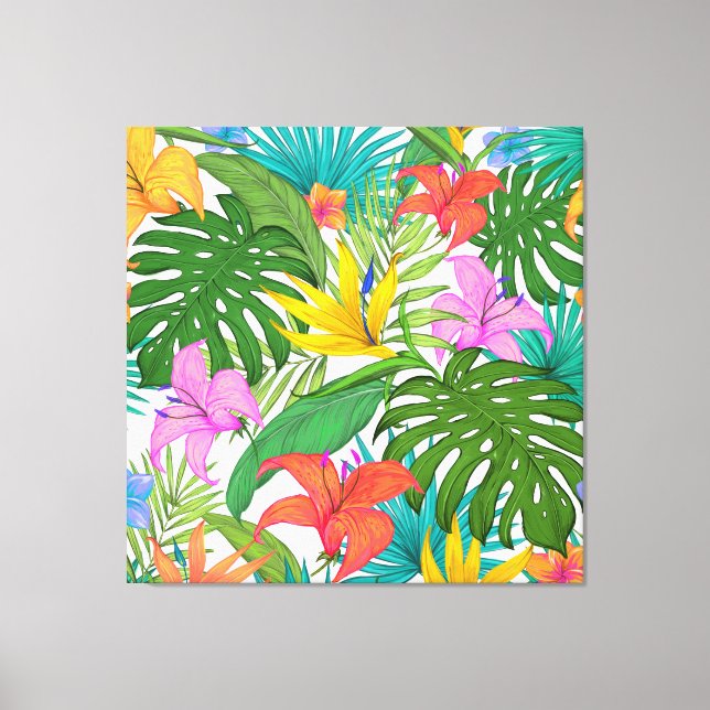 tropical flowers wrapped canvas print (Front)