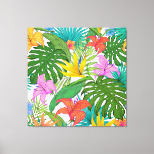 tropical flowers wrapped canvas print