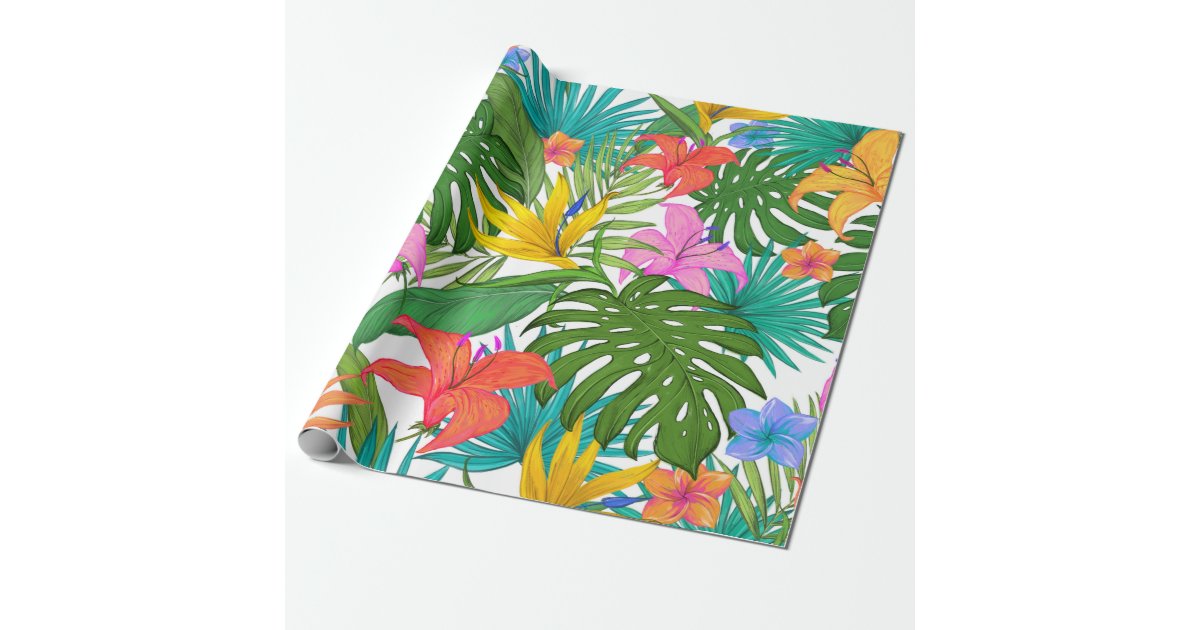 bright red tropical hibiscus flower wrapping paper, Zazzle