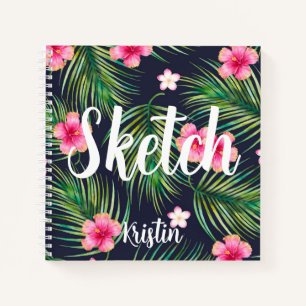 Tropical Flowers Your Name Sketchbook Notebook