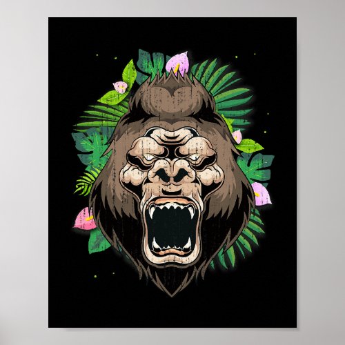Tropical Flowers Zoo Animal Monkey Lover Exotic Go Poster
