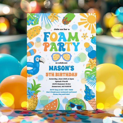  Tropical Foam Pool Splash Pad Birthday Party Invitation