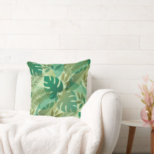 Tropical Foliage Airy Green Leaves Throw Pillow