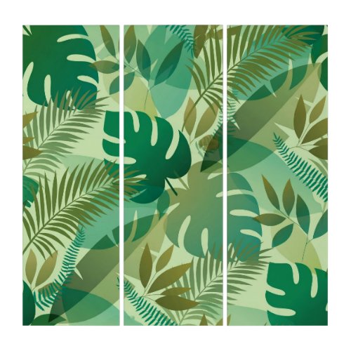Tropical Foliage Airy Green Leaves Triptych