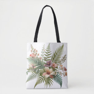 Tropical Foliage and Hibiscus Floral Tote Bag